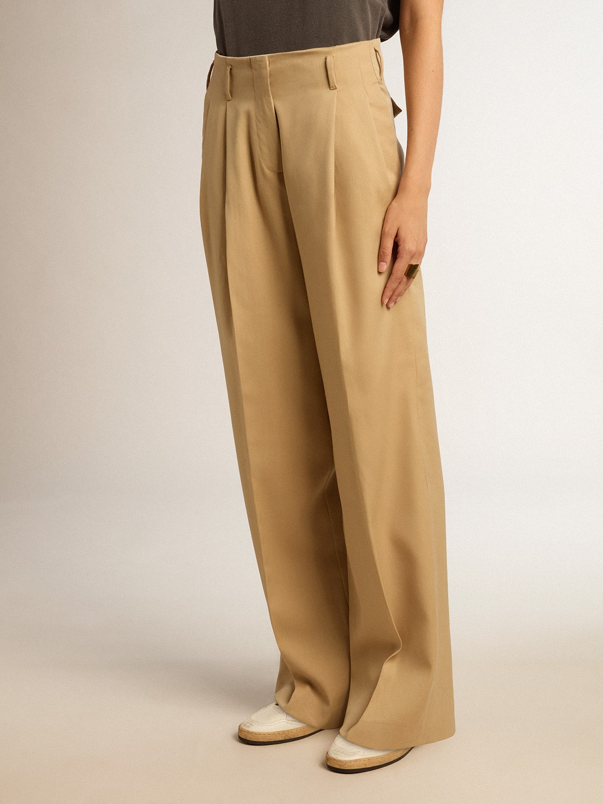 Women’s wool gabardine pants in sand - Golden Goose Women