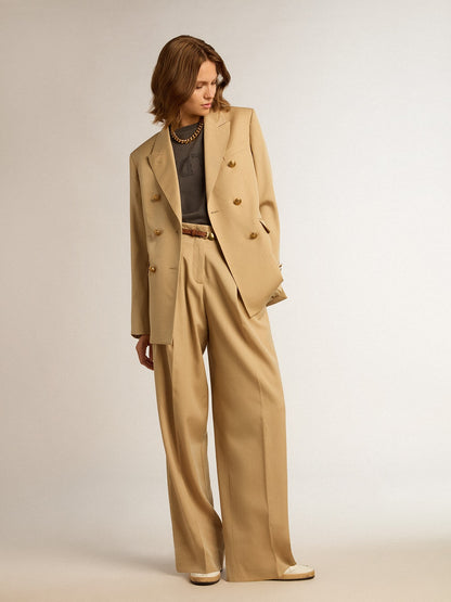 Women’s wool gabardine pants in sand - Golden Goose Women