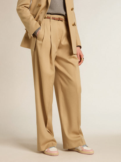 Women’s wool gabardine pants in sand - Golden Goose Women