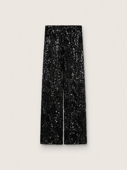 Women's tulle pants with floral embroidery in black sequins - Golden Goose Women
