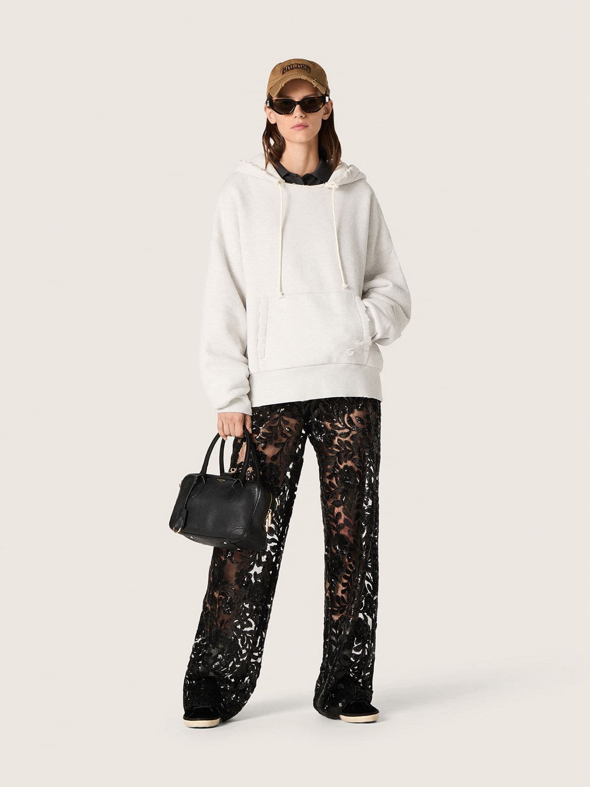 Women's tulle pants with floral embroidery in black sequins - Golden Goose Women
