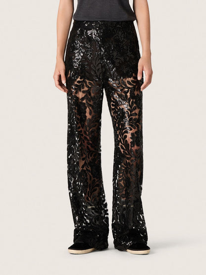 Women's tulle pants with floral embroidery in black sequins - Golden Goose Women