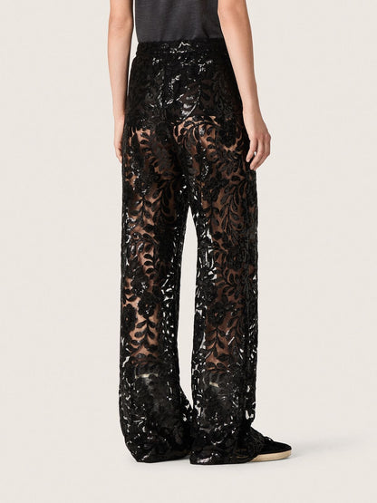 Women's tulle pants with floral embroidery in black sequins - Golden Goose Women