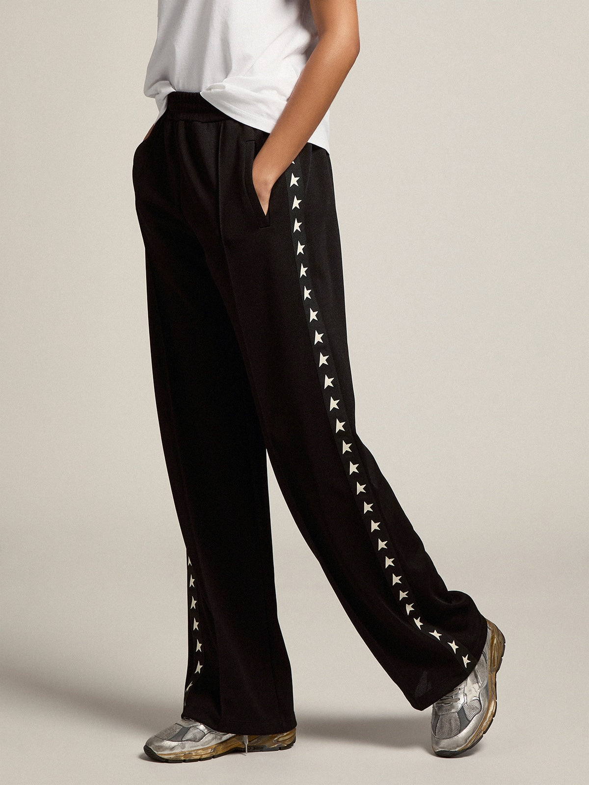 Women’s black joggers with white stars on the sides - Golden Goose Women