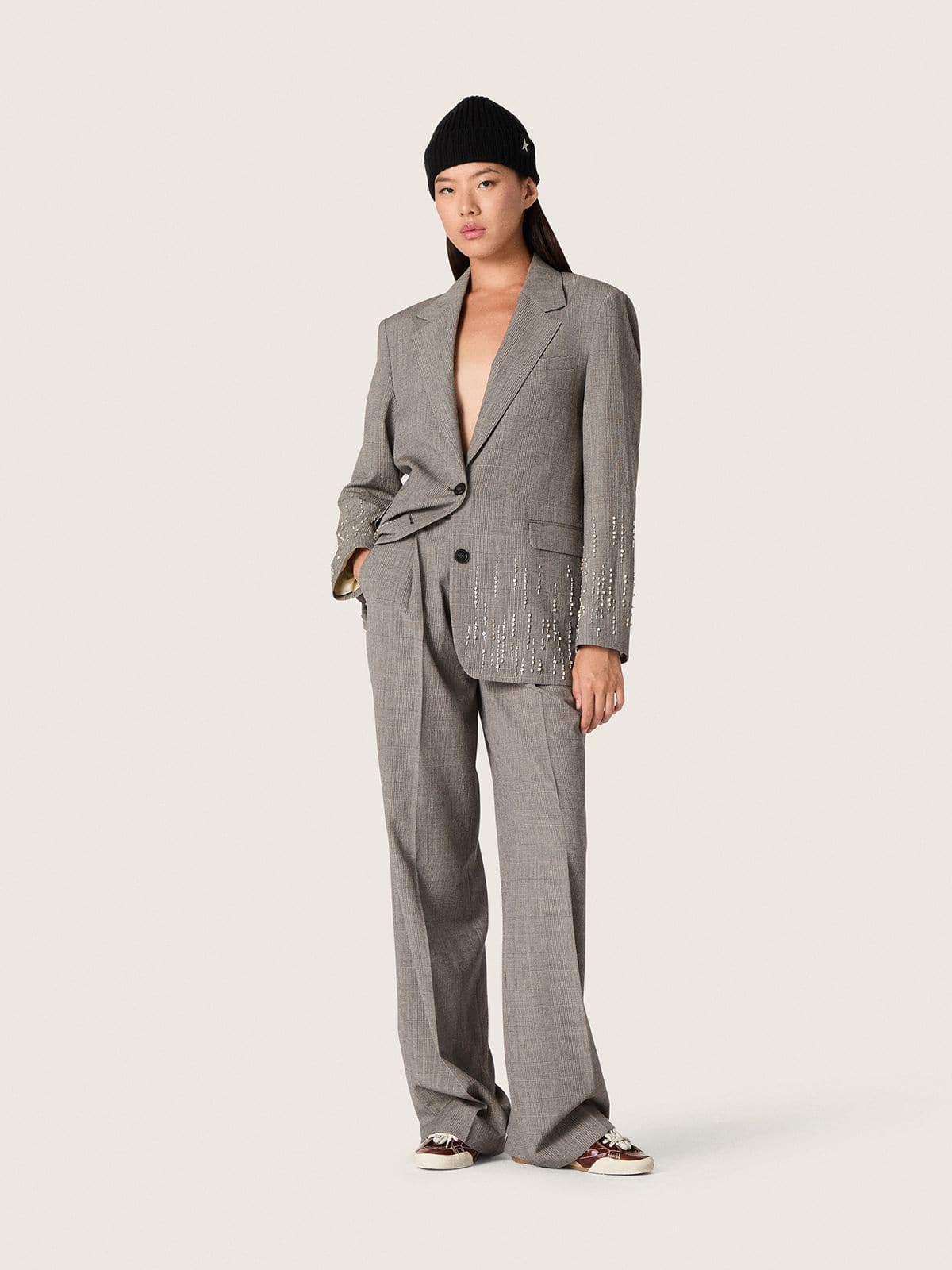 Women’s oversized pants in gray Prince of Wales check - Golden Goose Women