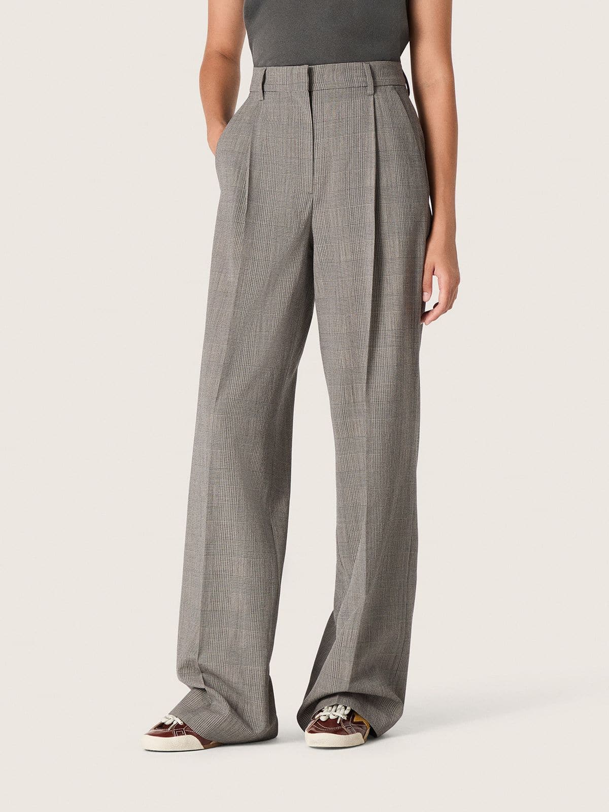 Women’s oversized pants in gray Prince of Wales check - Golden Goose Women