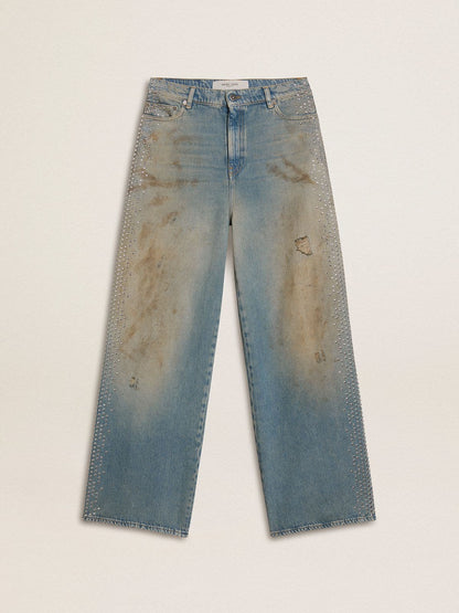 Women's boyfriend jeans with a lived-in effect sand wash and studs - Golden Goose Women