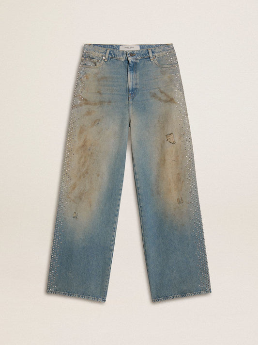Women's boyfriend jeans with a lived-in effect sand wash and studs - Golden Goose Women