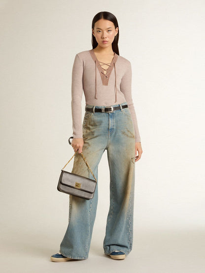 Women's boyfriend jeans with a lived-in effect sand wash and studs - Golden Goose Women