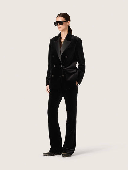 Women's slim-fit flared pants in black cotton velvet - Golden Goose Women