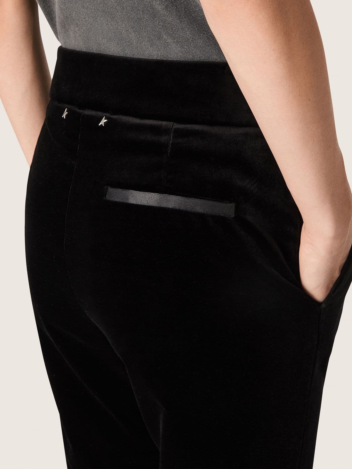 Women's slim-fit flared pants in black cotton velvet - Golden Goose Women