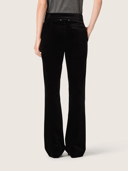 Women's slim-fit flared pants in black cotton velvet - Golden Goose Women