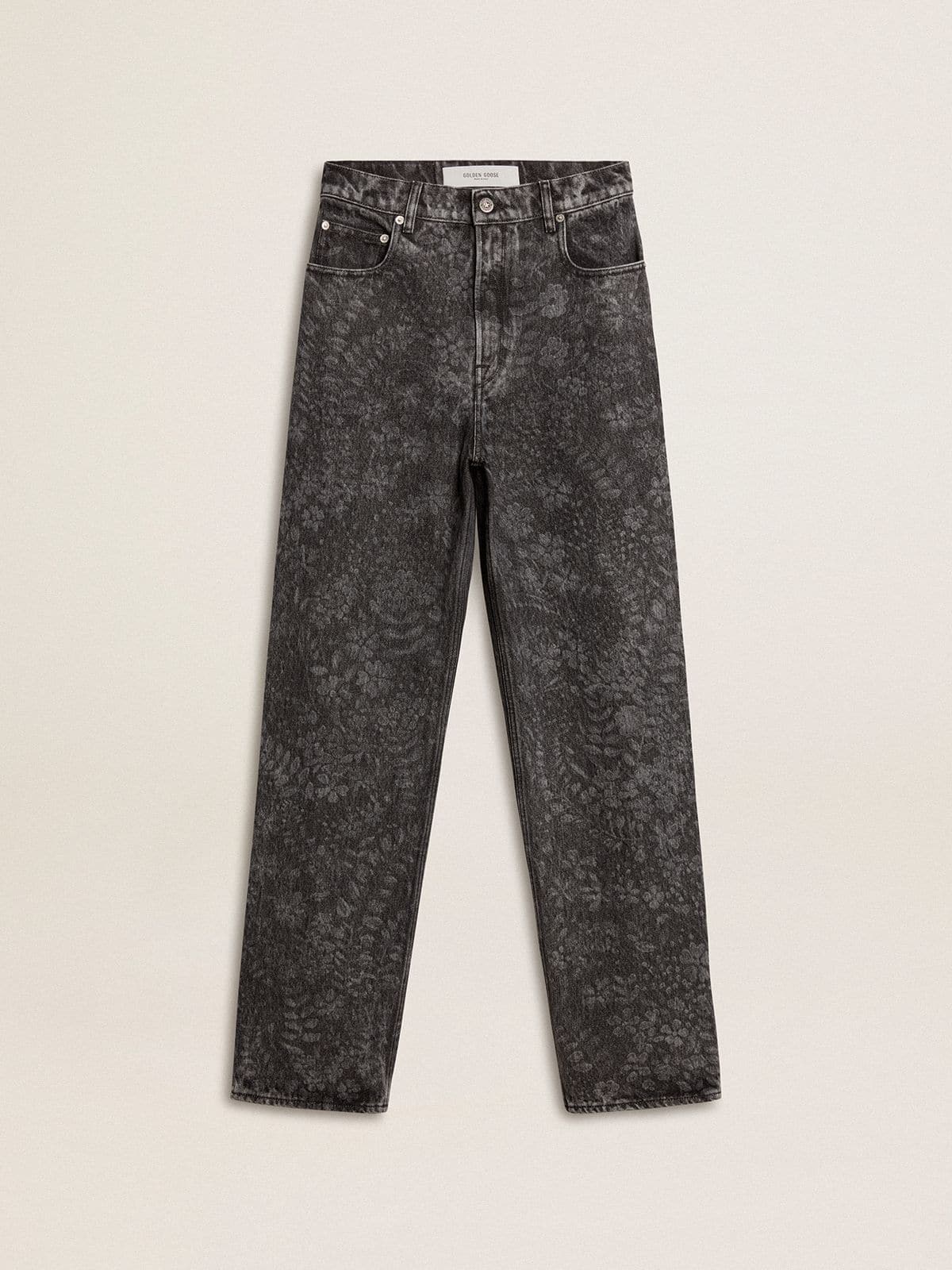 Women's black jeans with a floral motif - Golden Goose Women