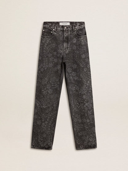Women's black jeans with a floral motif - Golden Goose Women