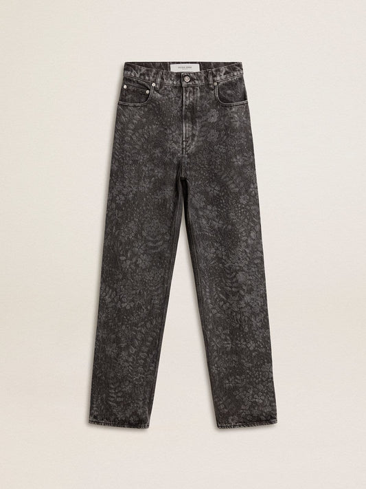 Women's black jeans with a floral motif - Golden Goose Women