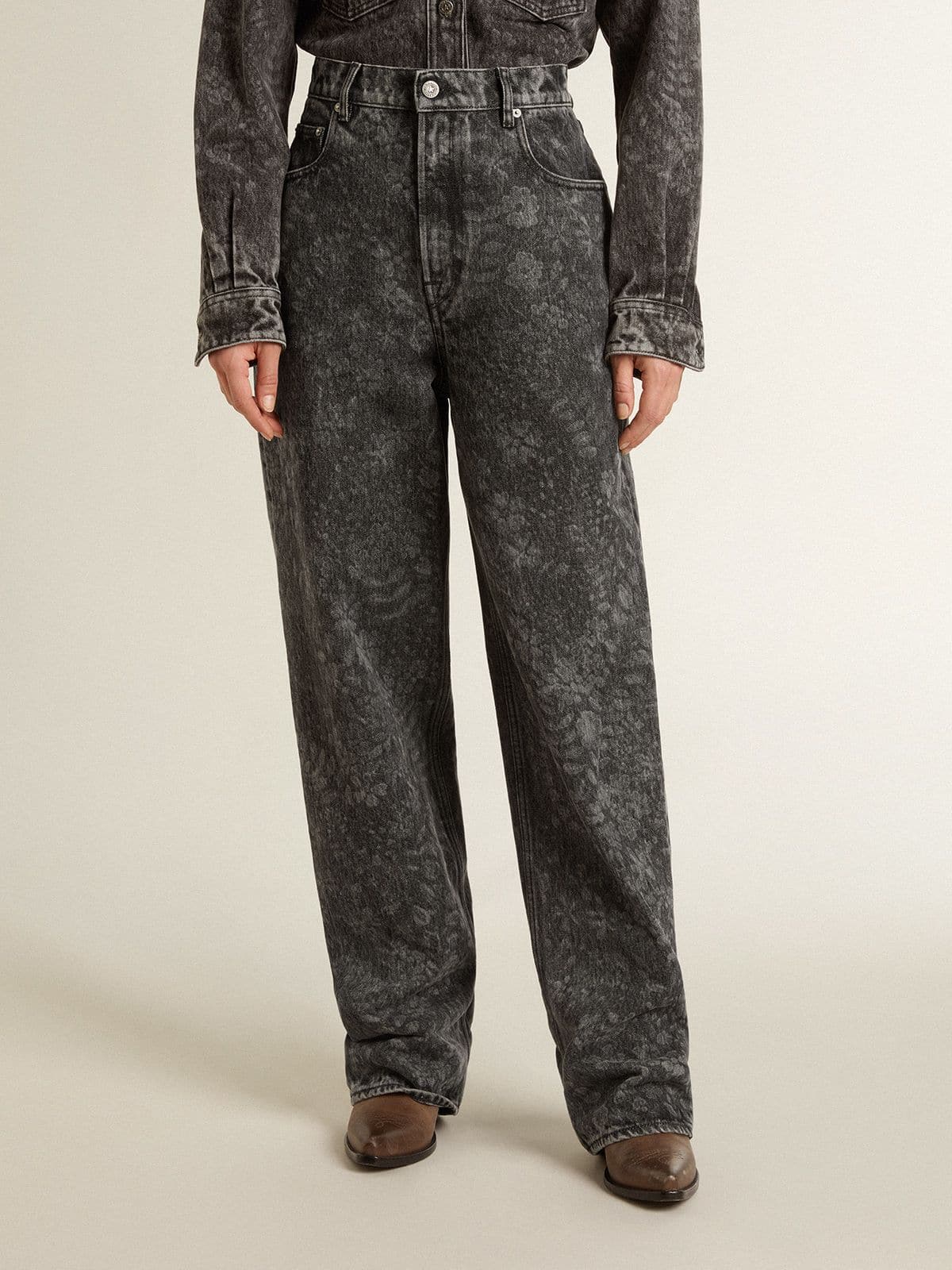 Women's black jeans with a floral motif - Golden Goose Women