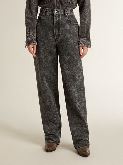 Women's black jeans with a floral motif - Golden Goose Women