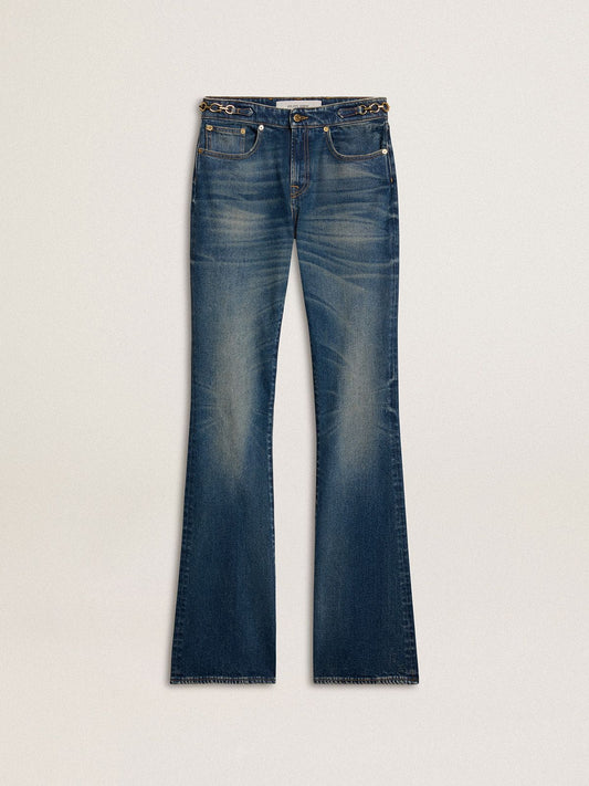 Women's bootcut jeans with a vintage wash and metallic details - Golden Goose Women