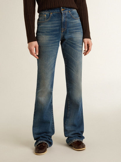 Women's bootcut jeans with a vintage wash and metallic details - Golden Goose Women