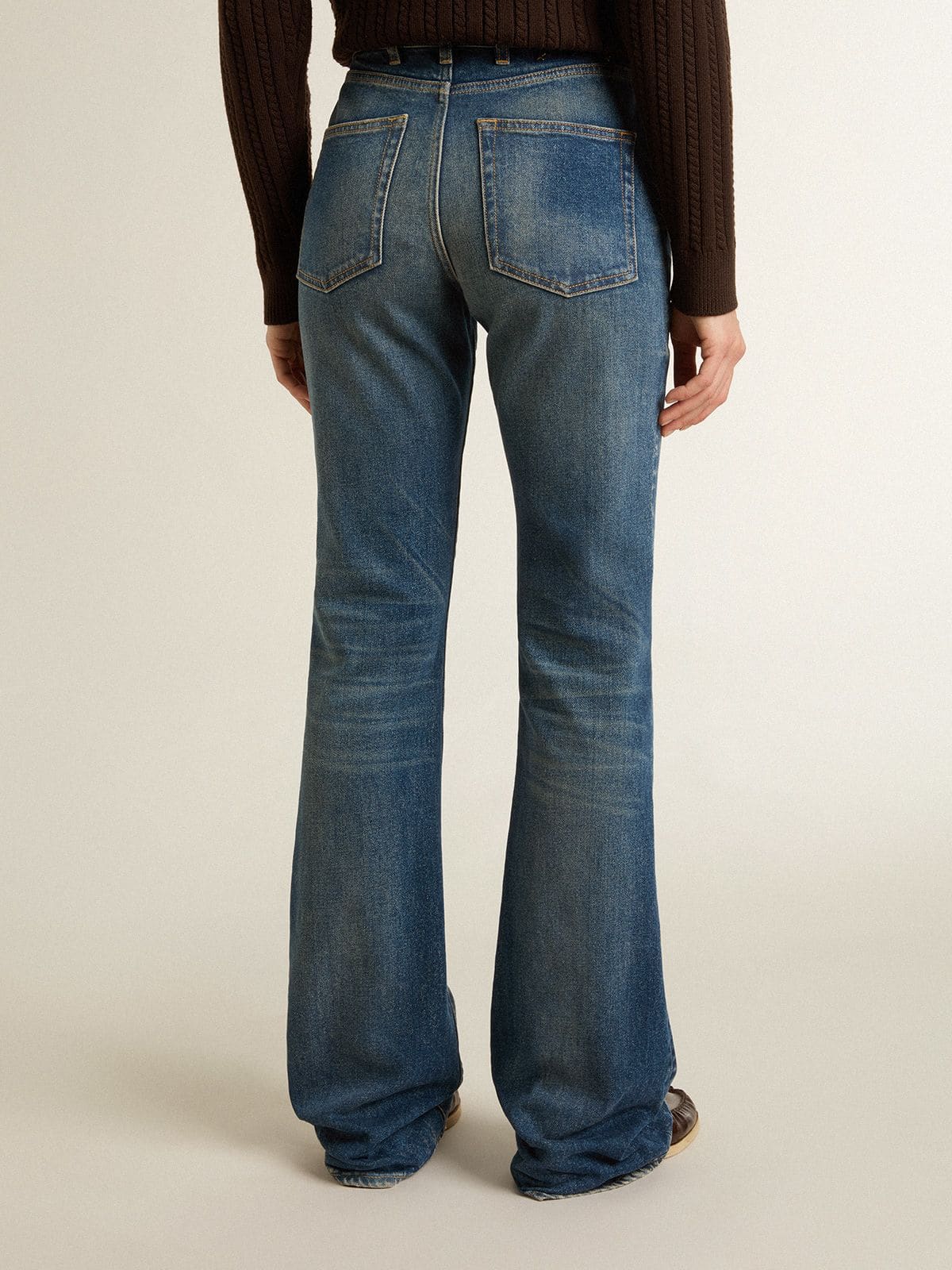 Women's bootcut jeans with a vintage wash and metallic details - Golden Goose Women