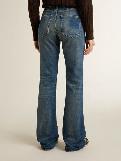 Women's bootcut jeans with a vintage wash and metallic details - Golden Goose Women