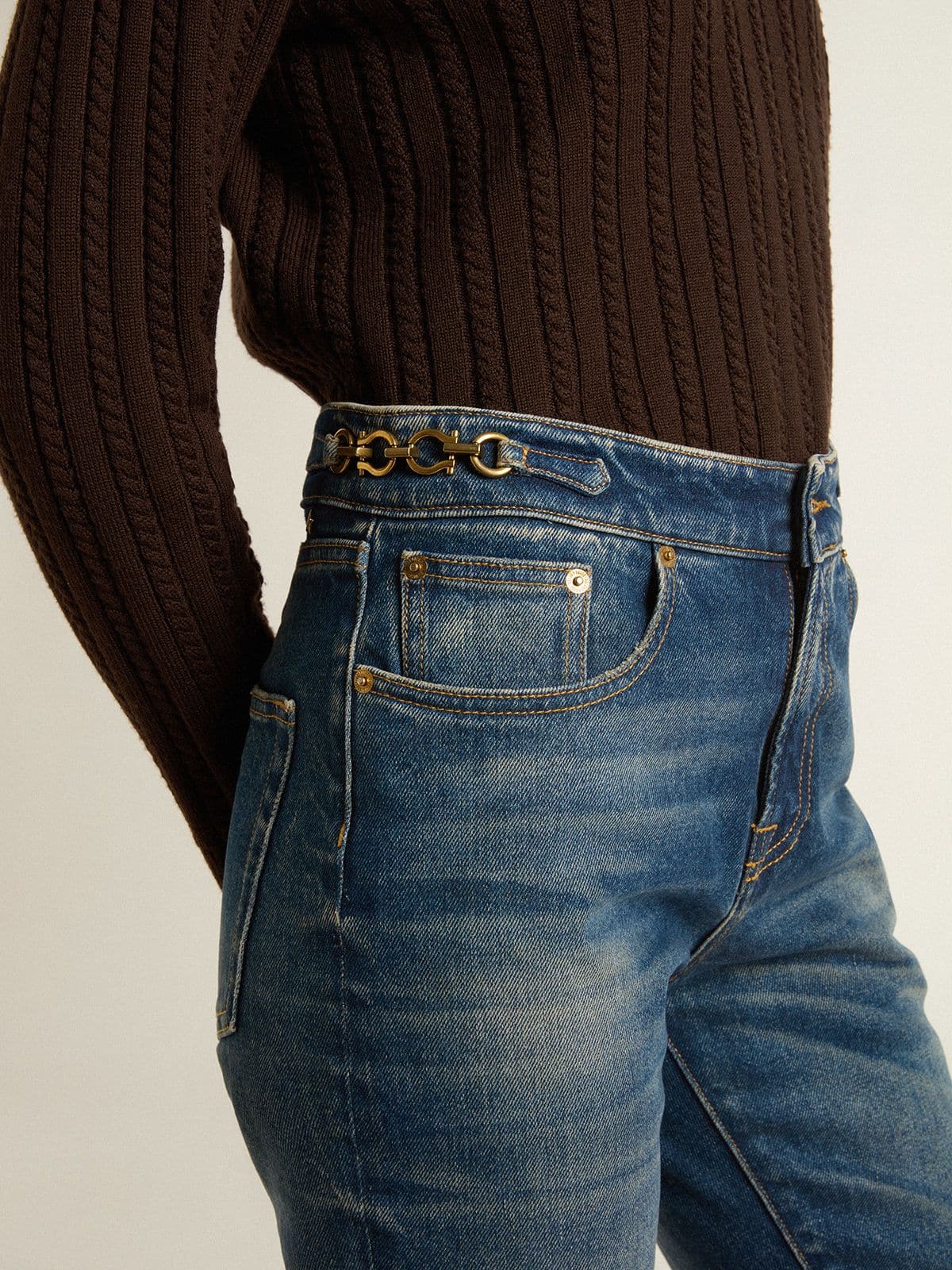 Women's bootcut jeans with a vintage wash and metallic details - Golden Goose Women