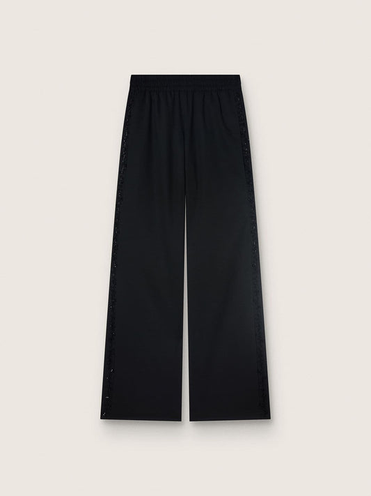 Women's sweatpants in black wool twill with sequin embroidery - Golden Goose Women