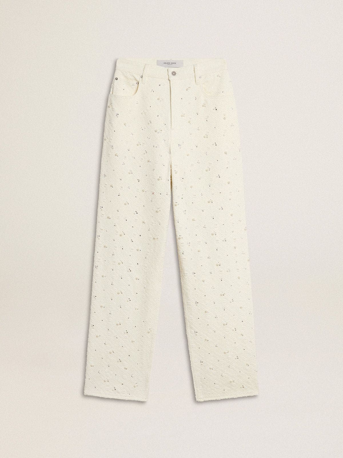 Women's white denim pants with beading and crystals - Golden Goose Women