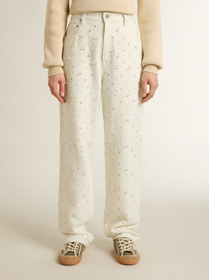 Women's white denim pants with beading and crystals - Golden Goose Women