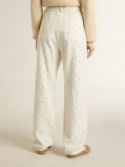 Women's white denim pants with beading and crystals - Golden Goose Women