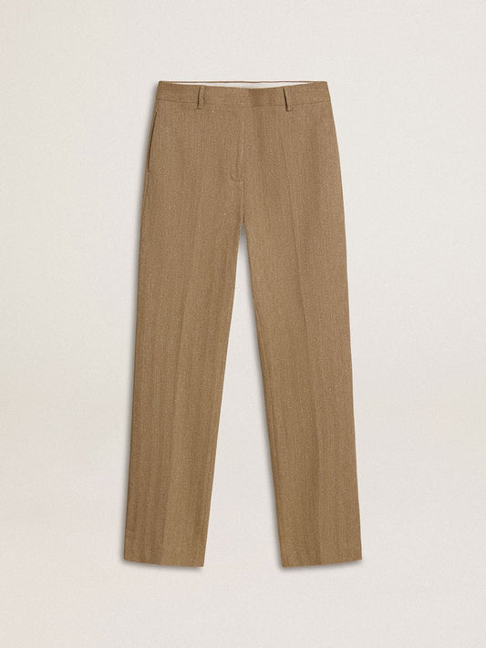 Women's trousers in a sand-colored herringbone linen blend - Golden Goose Women