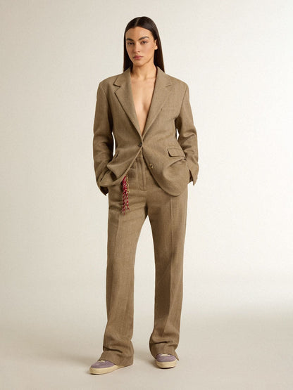 Women's trousers in a sand-colored herringbone linen blend - Golden Goose Women