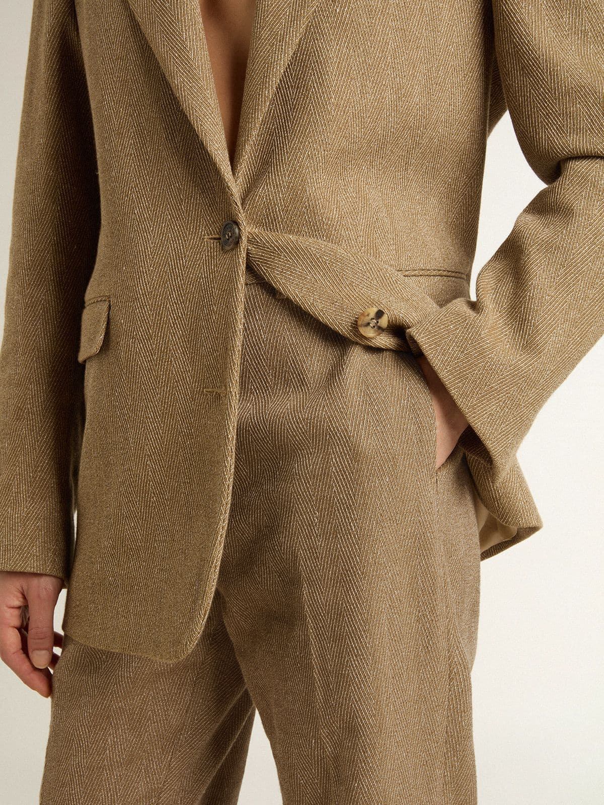 Women's trousers in a sand-colored herringbone linen blend - Golden Goose Women
