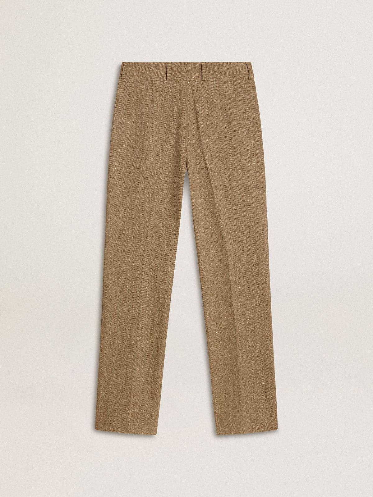 Women's trousers in a sand-colored herringbone linen blend - Golden Goose Women