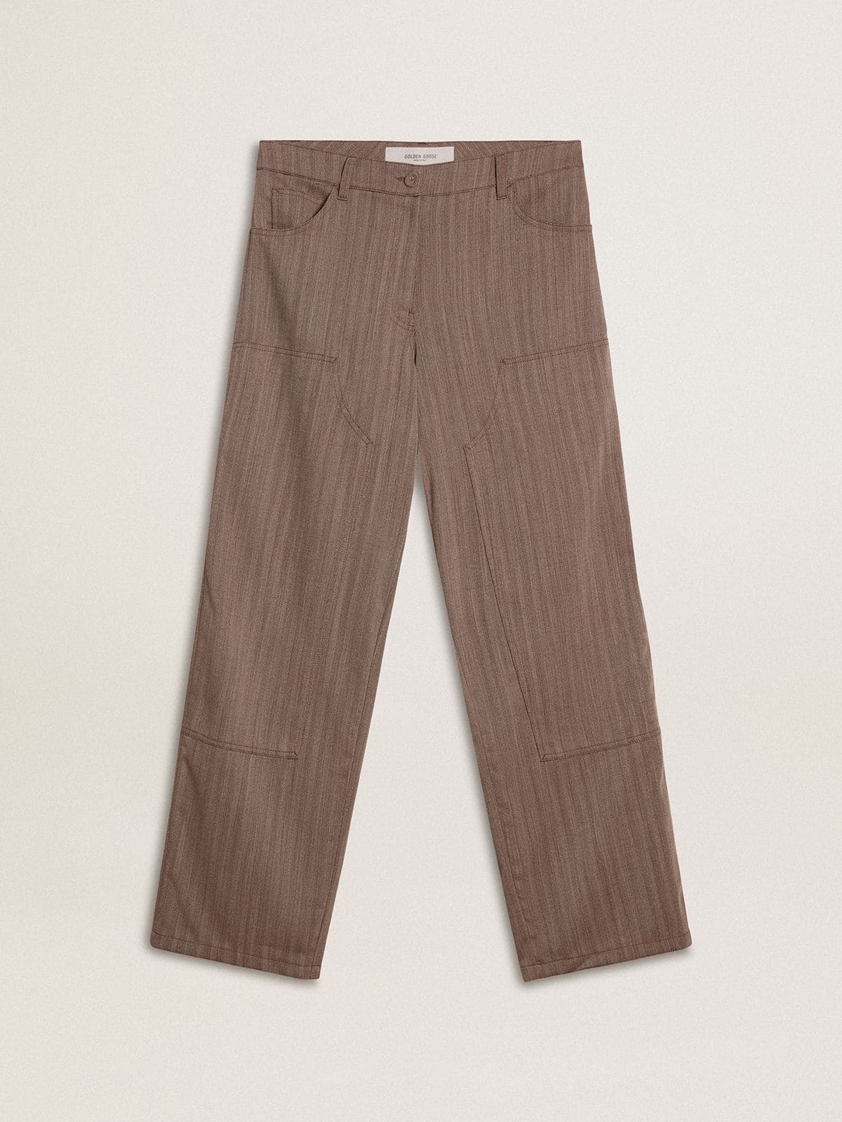 Women’s wool blend pants in light brown micro chevron - Golden Goose Women