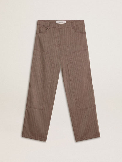 Women’s wool blend pants in light brown micro chevron - Golden Goose Women