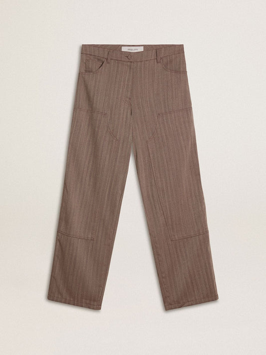 Women’s wool blend pants in light brown micro chevron - Golden Goose Women
