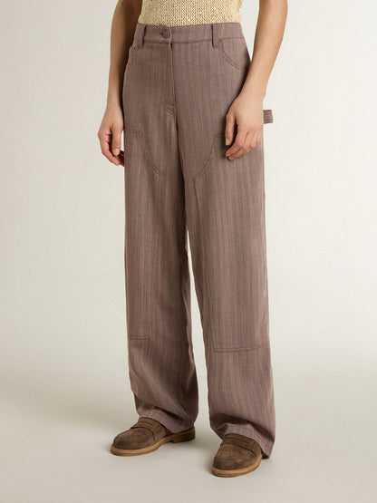 Women’s wool blend pants in light brown micro chevron - Golden Goose Women