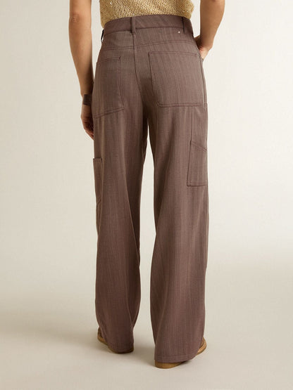 Women’s wool blend pants in light brown micro chevron - Golden Goose Women