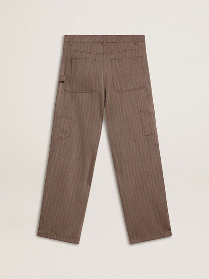 Women’s wool blend pants in light brown micro chevron - Golden Goose Women