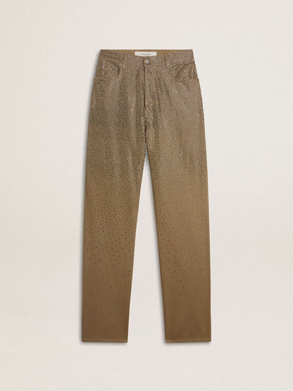 Women's khaki cotton pants with gradient Swarovski effect - Golden Goose Women