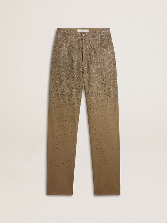 Women's khaki cotton pants with gradient Swarovski effect - Golden Goose Women