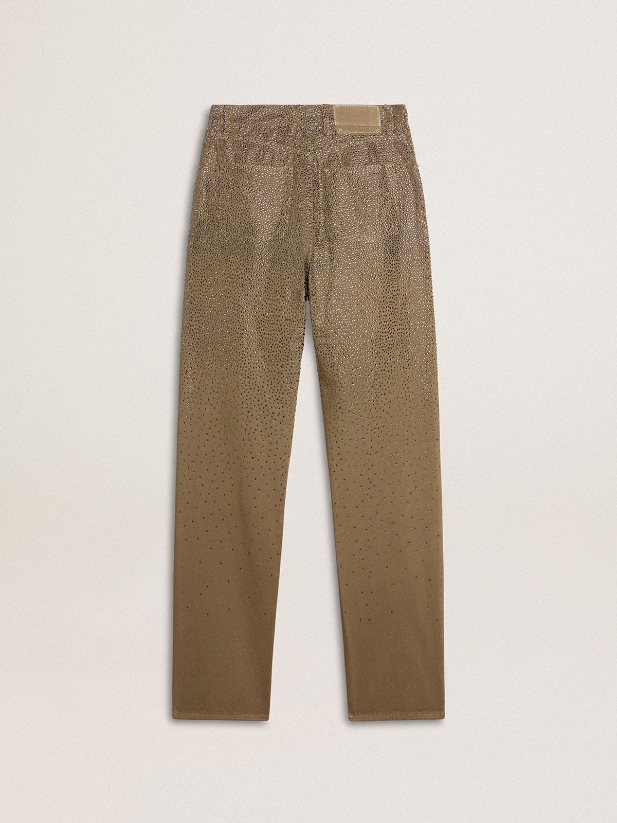 Women's khaki cotton pants with gradient Swarovski effect - Golden Goose Women