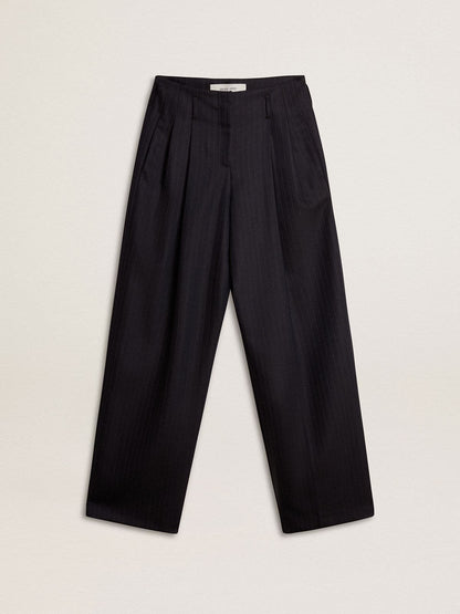 Women’s dark blue tailored trousers with vertical stripe - Golden Goose Women