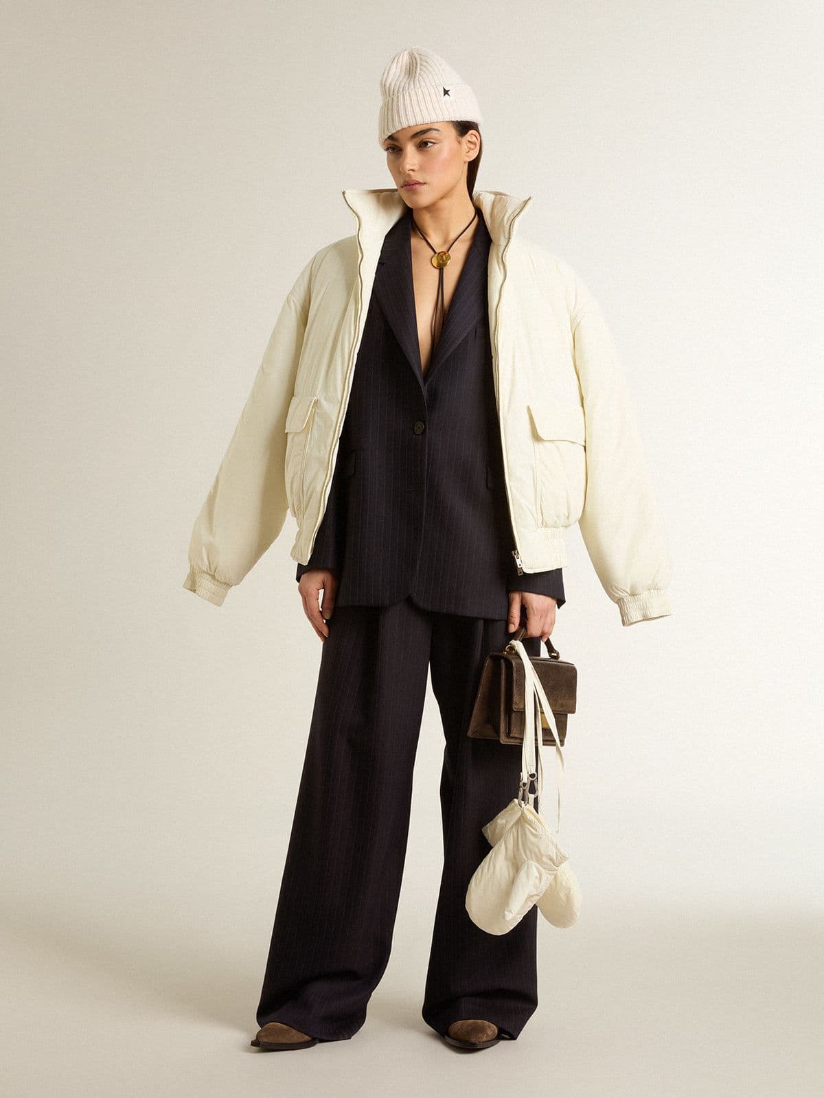 Women’s dark blue tailored trousers with vertical stripe - Golden Goose Women