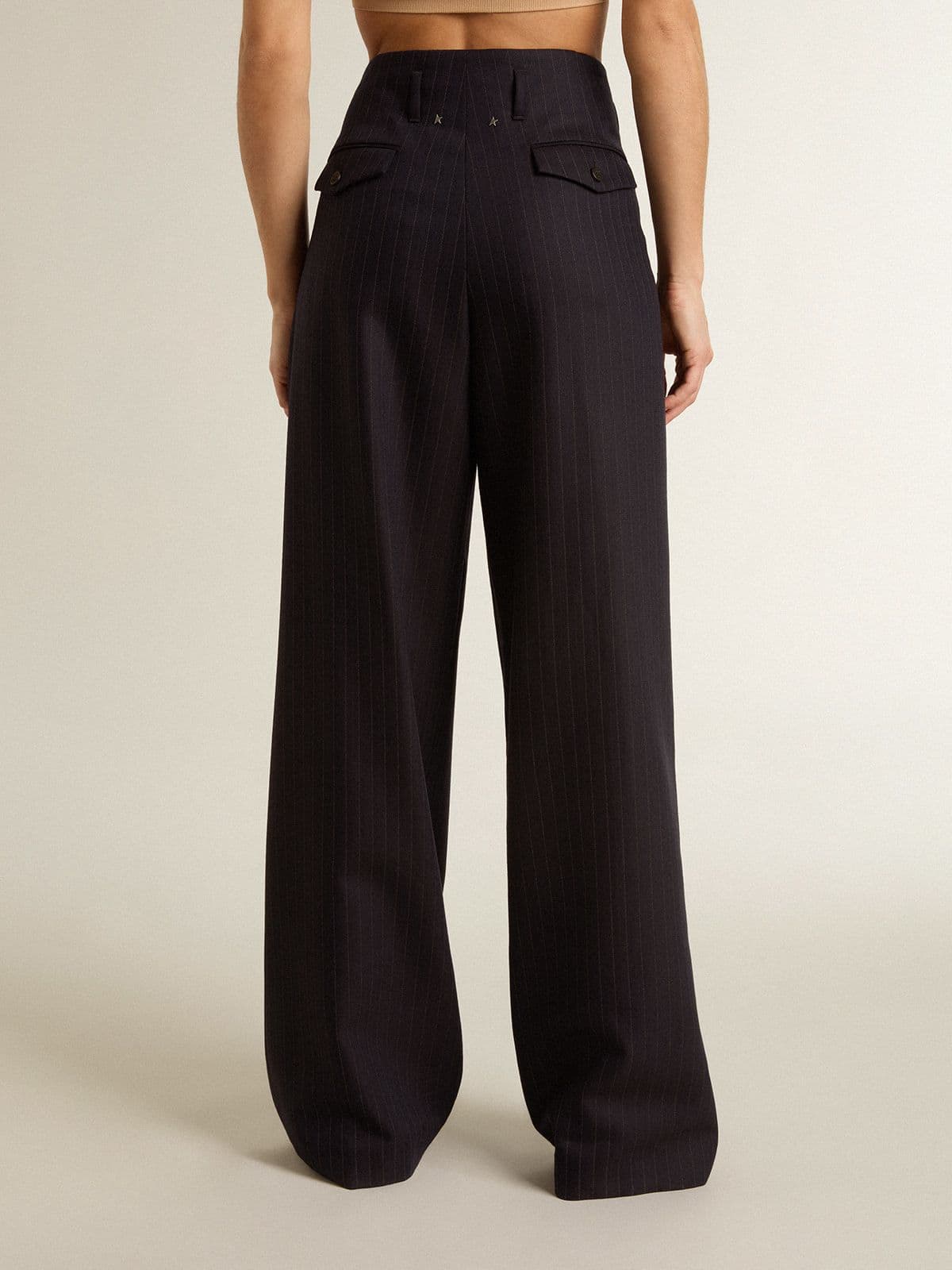 Women’s dark blue tailored trousers with vertical stripe - Golden Goose Women