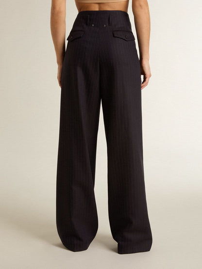 Women’s dark blue tailored trousers with vertical stripe - Golden Goose Women