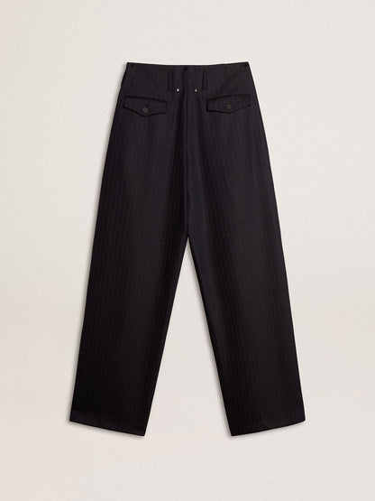 Women’s dark blue tailored trousers with vertical stripe - Golden Goose Women