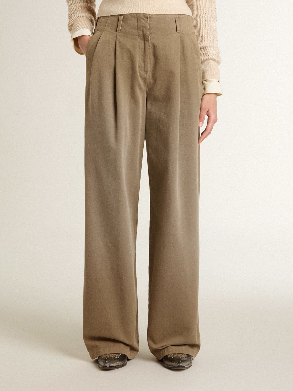 Women's khaki cotton pants - Golden Goose Women