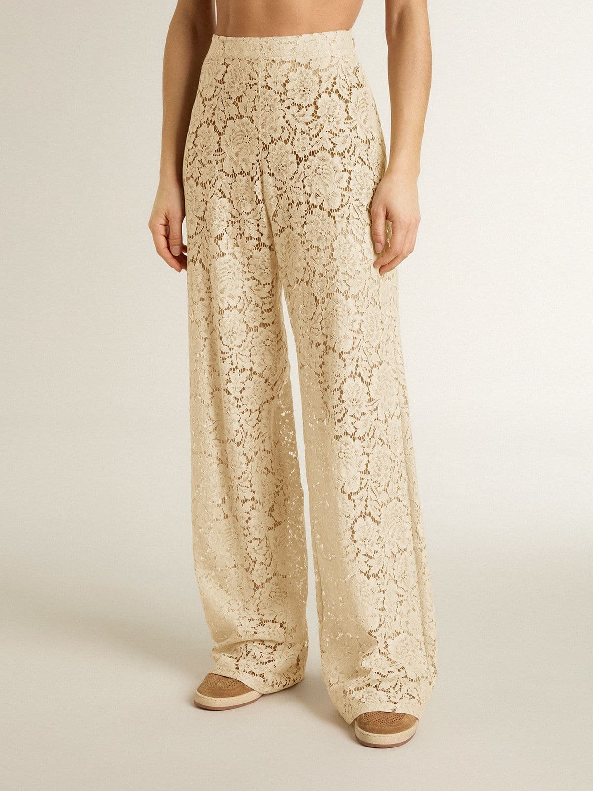 Women's cream-colored see-through lace pants - Golden Goose Women